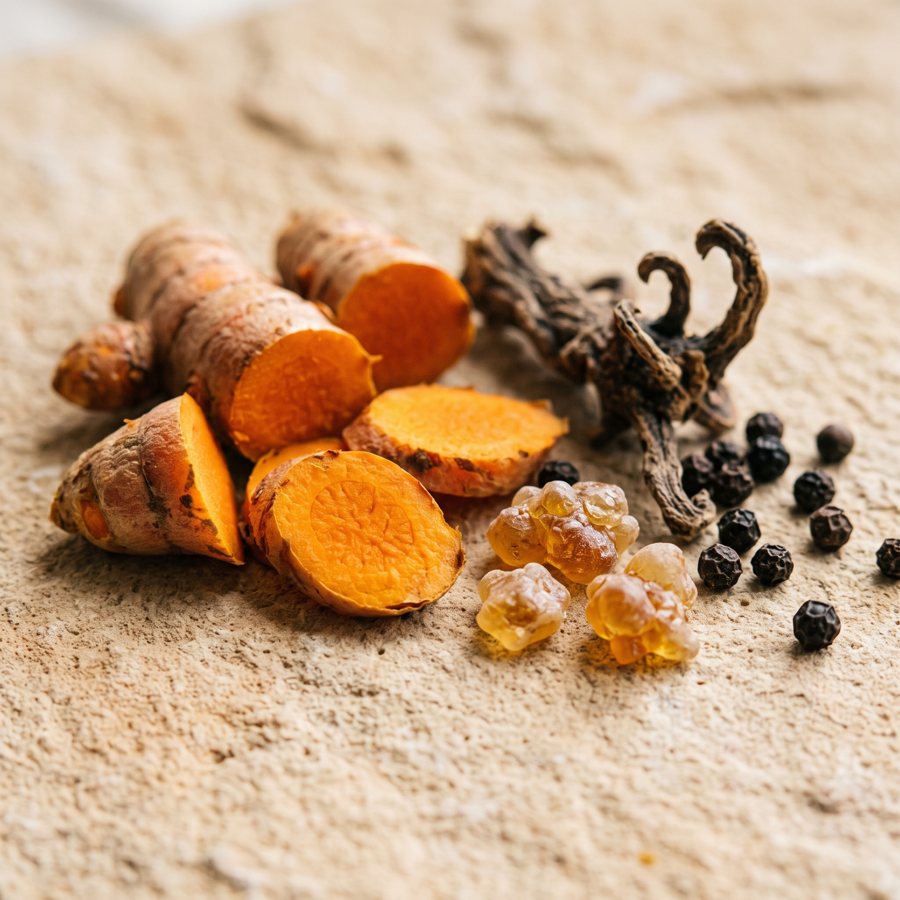 Turmeric Root 150mg · Boswellia Serrata 100mg · Piperine 50mg · Devil's Claw Root 25mg