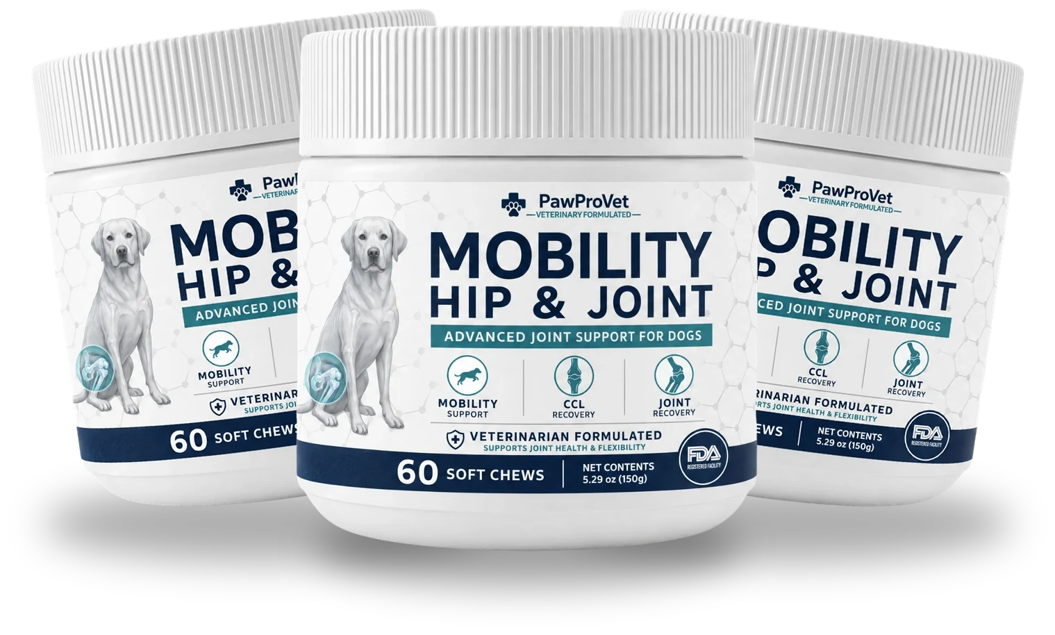 Three PawProVet Mobility Hip & Joint tubs